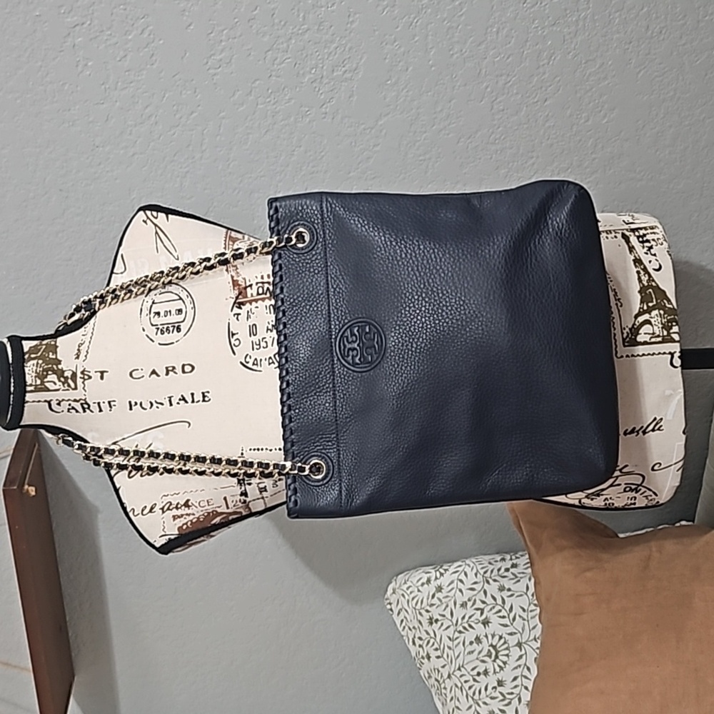 Tory Burch Blue Pebbled Leather Tote Bag